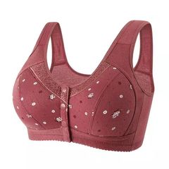 春夏の大きいサイズの中高年の下着の純綿の無鋼の輪のブラジャーの前はレースの辺のプリントのチョッキのブラジャーを掛けます。