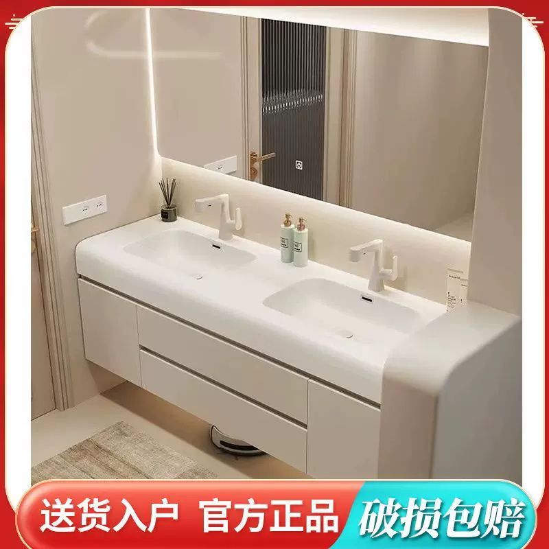 奶油可丽耐卫生间新款洗脸盆肤感洗手一体洗漱洗手池浴室柜组合