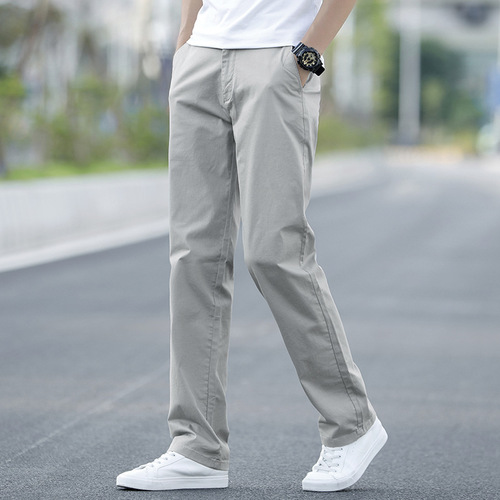 Men's Spring and Autumn Pure Cotton Casual Straight Leg Pants with Warm Fleece Lining Winter Business Loose Fit Large Size Pants