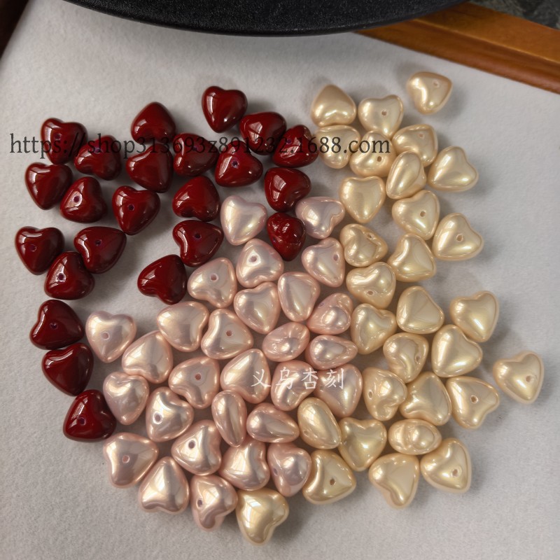 11mm立体小桃心塑料仿珍珠爱心经典网红耳钉耳环diy配件鞋服辅料