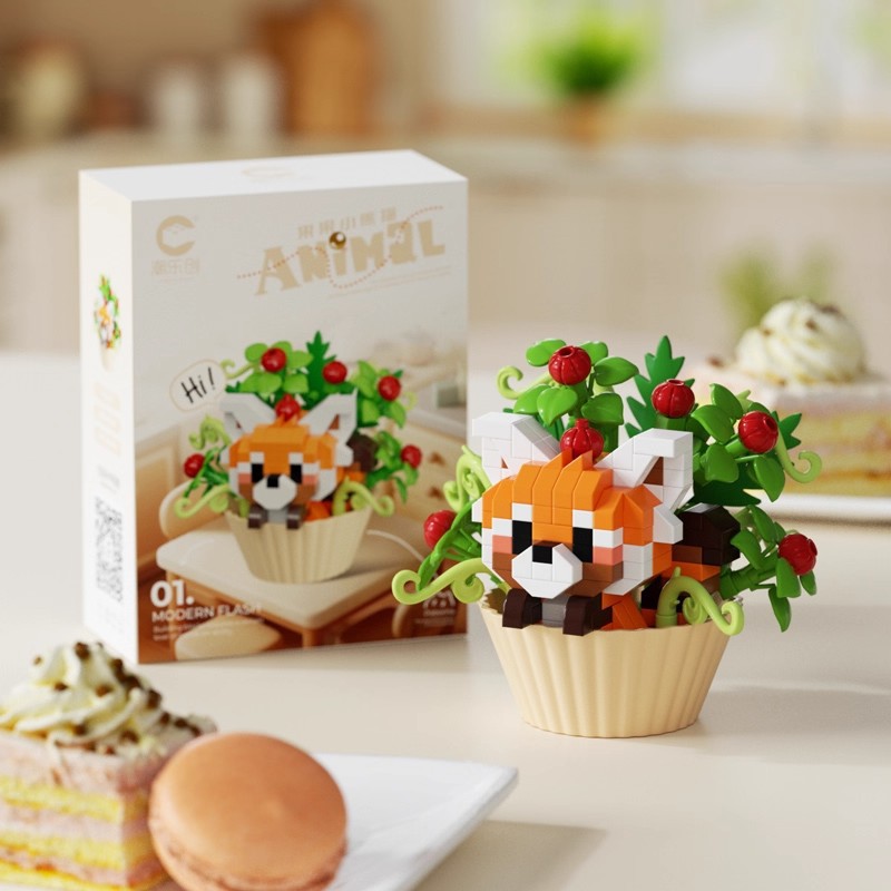 Compatible postre pastel maceta muñecas de dibujos animados de alta calidad animales pequeños panda adornos de bloques de construcción juguetes para niños regalos