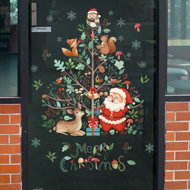 クリスマス装飾シールデパート配置ショーウインドーガラス貼り絵かわいいサンタクロース雪花樹静電気窓貼り|undefined