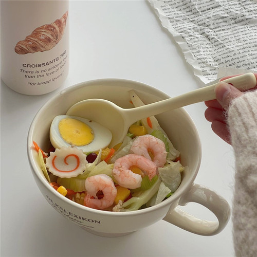 Korean ins style solid color household tableware hand-kneaded irregular household spoon dessert spoon Japanese ceramic spoon