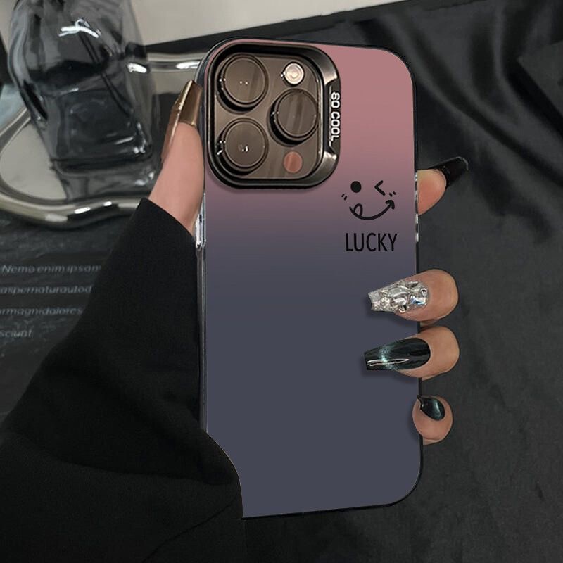 Gradient smiley face for Apple 16promax mobile phone case iPhone15plus lucky 14 creative 13 trend 12