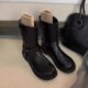 Grape mom ~ retro metal buckle western Denim short boots women autumn 2024 new round head car boots short boots women