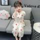 Children's Summer Ice Silk Sleeve Pajamas Baby Girl's Air-conditioning Clothes Cute Princess Girl's Thin Home Clothes Set