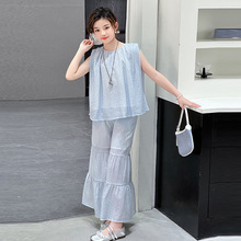 女童韩系套装2025夏季新款大童满钻无袖背心阔腿裤两件套外贸童装