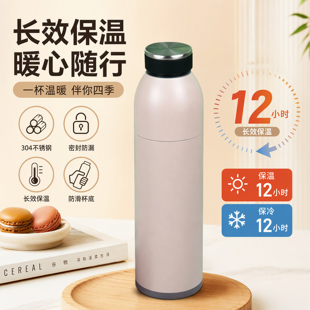 Dual-use direct-drink thermos cup, 304 stainless steel double-layer vacuum travel pot, large capacity leak-proof travel cup