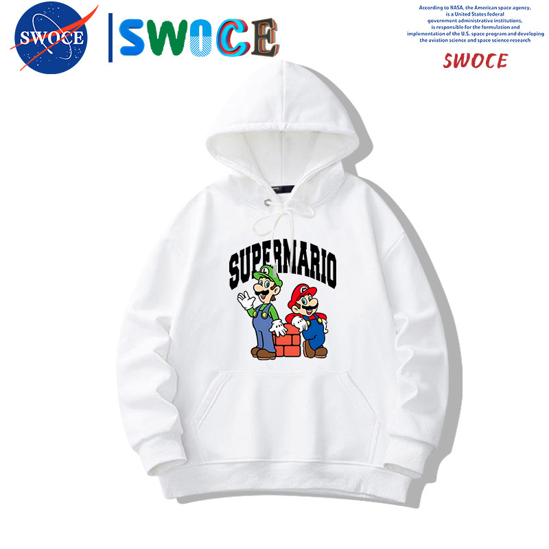 游戏超级马里奥连帽卫衣男春秋季青少年潮牌宽松落肩长袖衣服外套