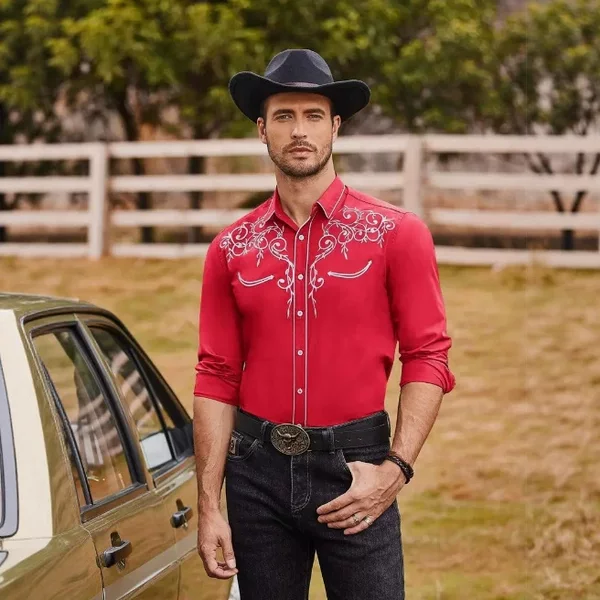 2025 Large Cross-Border Supply of Fashionable Embroidered Shirts, Western-Style Shirts, Western Cowboy Embroidery