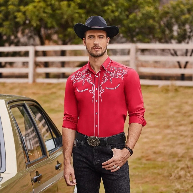 2025 Large Cross-Border Supply of Fashionable Embroidered Shirts, Western-Style Shirts, Western Cowboy Embroidery 2025 Large Cross-Border Supply of Fashionable Embroidered Shirts, Western-Style Shirts, Western Cowboy Embroidery