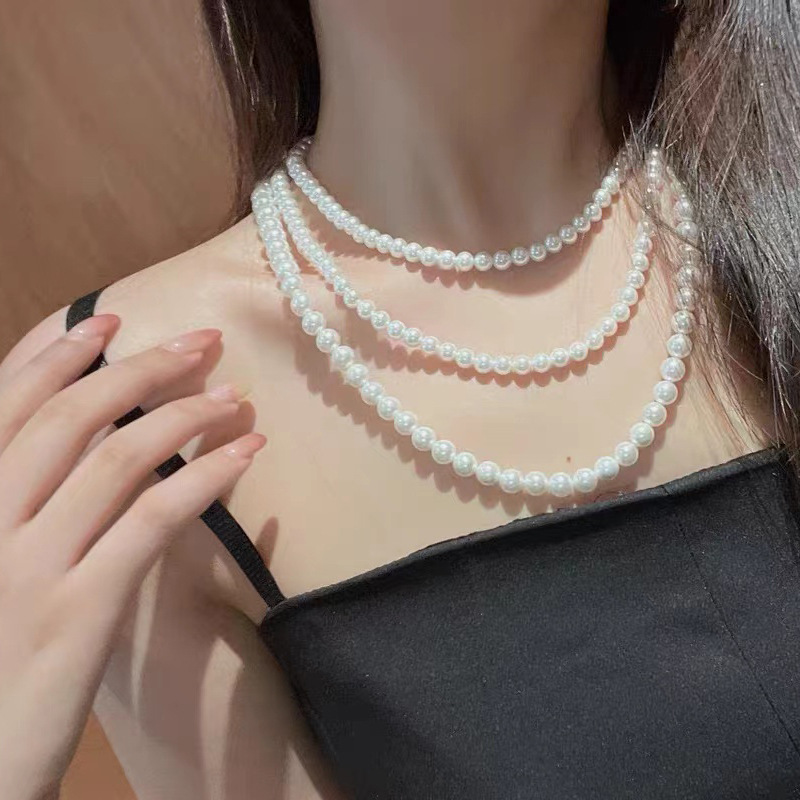 法式輕奢長款珍珠項鍊女巴洛克珍珠毛衣鏈高級感女百搭鎖骨鏈批發