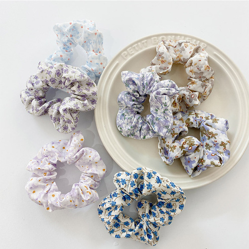 Japanese and Korean floral hair rope large intestine hair ring retro rubber band head rope Korean version simple hair accessories pig intestine hair band wholesale