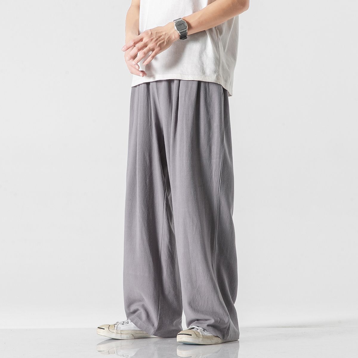 Pantalones de lino Pantalones de hombre Pantalones anchos rectos sueltos de estilo chino Pantalones deportivos casuales de algodón y lino de verano para hombres