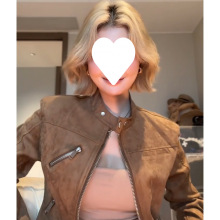 美式复古棕色鹿皮绒短款外套女秋季气质感休闲机车服夹克上衣