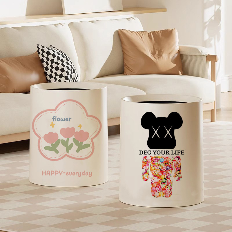 Douyin Explosions Double-layer Trash Can Three Flowers Living Room High-value Trash Can Home Large Capacity Trash Wholesale