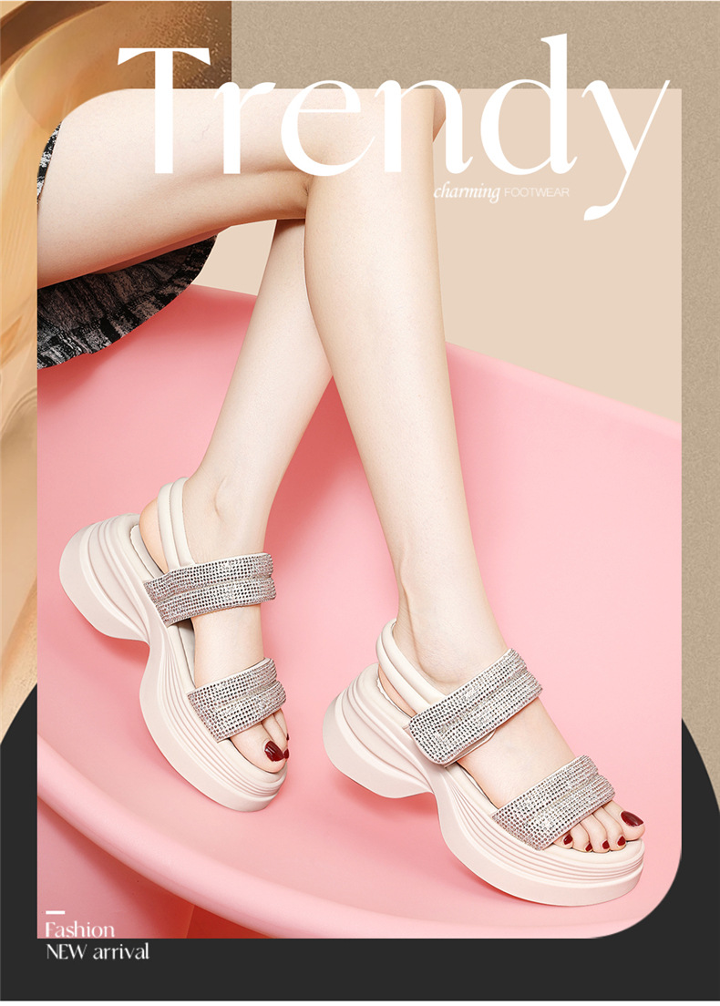 Dép sandal nữ quai chữ V da thật đế siêu dày tăng chiều cao phong cách La Mã — JST 7199 Trắng, JST 7199 màu đen chi tiết 2