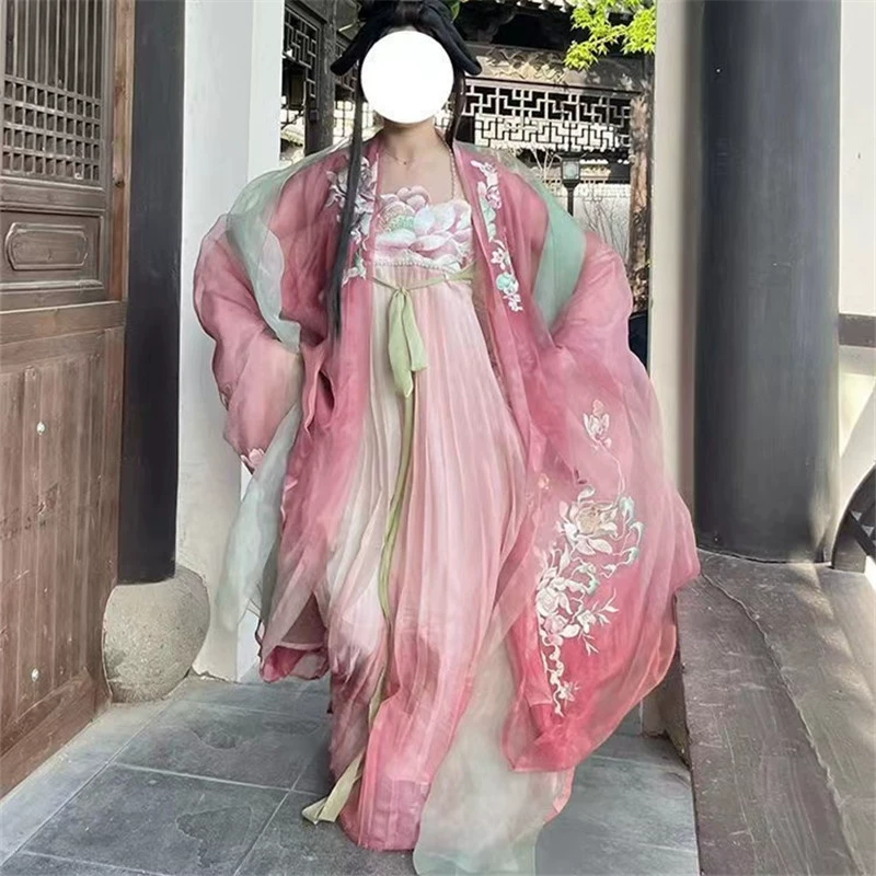 Розовые элементы ханьфу улучшили летнюю юбку феи мирабалан, костюм с тяжелой вышивкой