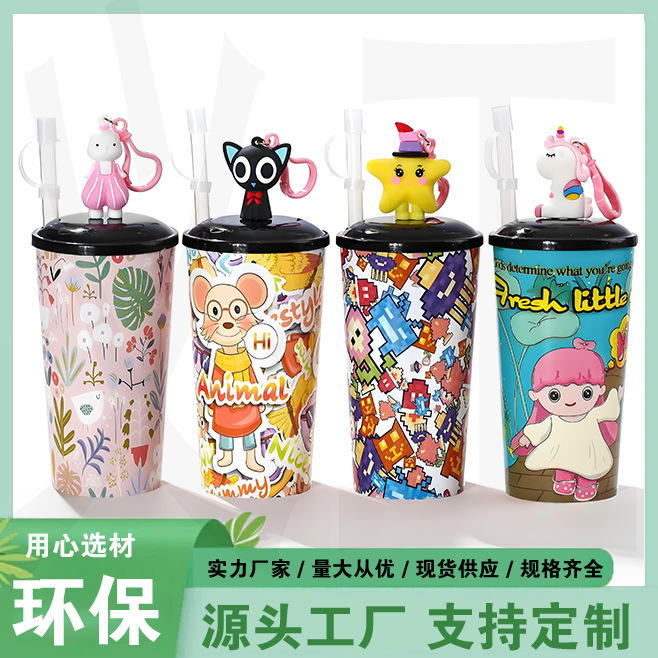 Venta directa transfronteriza taza de plástico de dibujos animados taza de muñeco desechable taza de villano animal Pikachu panda jugo de té con leche