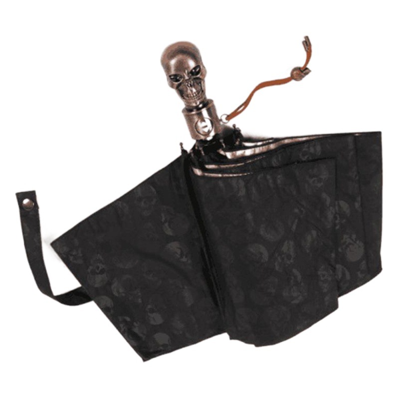 Spot al por mayor 30% de descuento automático de vinilo protector solar paraguas creativo británico cráneo dorado pegamento paraguas plegable automático