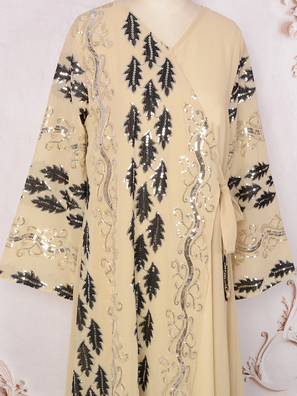 New Cross-border Dubai Abaya Clothing, Abaya, Middle Eastern Dress, Long-sleeved Sequined Arabic Gown_ecoleips.com