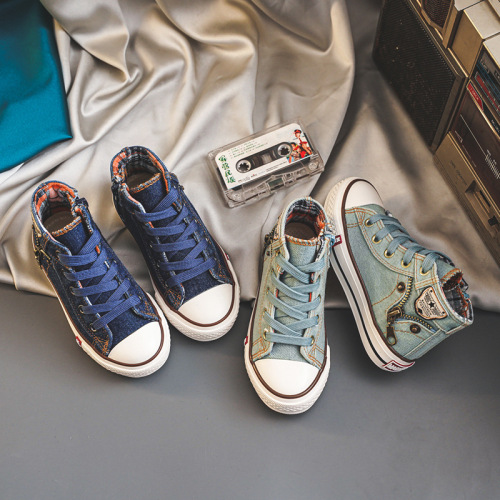 Brand canvas shoes, children's shoes, boys' denim, 2024 new style, girls' all-match casual shoes, medium and large children's sneakers