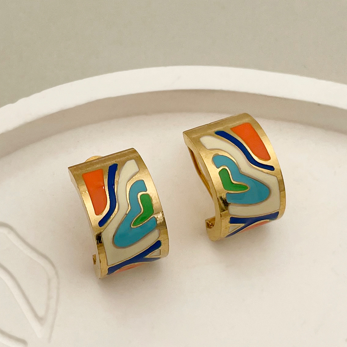 Retro Geometric Stainless Steel Plating Earrings 1 Pair