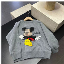 HM1208 25年款套头设计卡通加绒卫衣加厚麻灰宽松印花中大童上衣