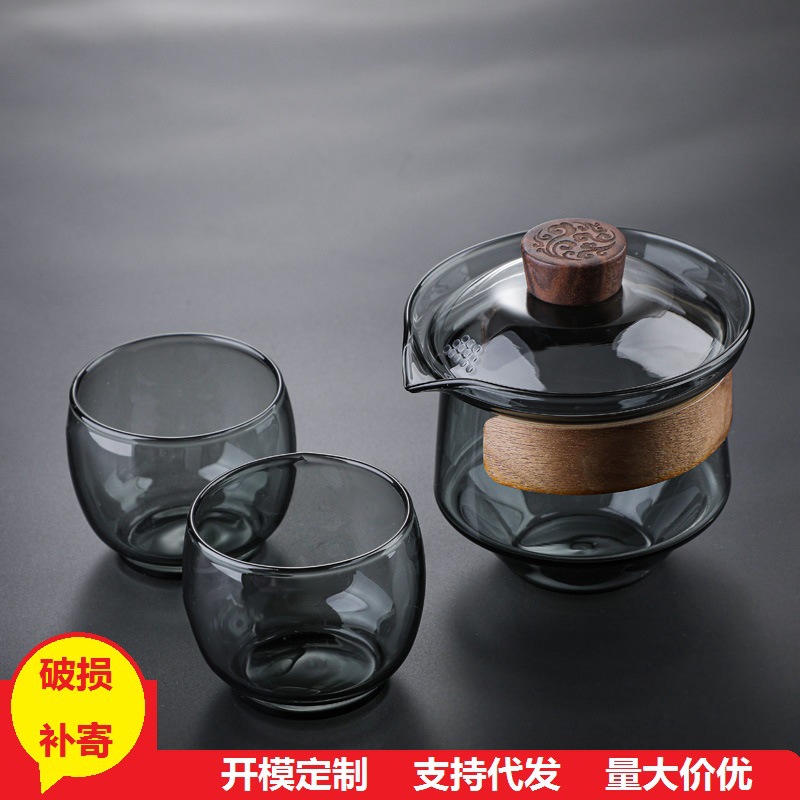 Tazón de vidrio taza de té Kung Fu juego de té traje grueso tetera transparente hecho a mano Gran Tazón de té