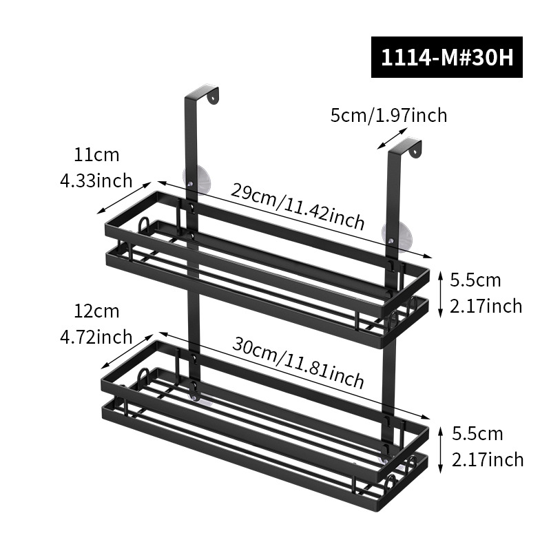 Estante de baño y ducha Estante de almacenamiento de doble capa para colgar en la pared sin perforación Estante de almacenamiento para artículos de baño Estante de almacenamiento
