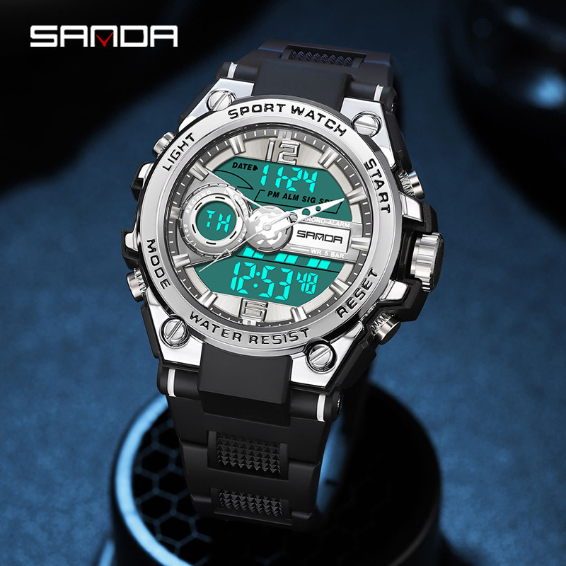 SANDA 6092 reloj deportivo para hombre multifuncional temporización creativa doble pantalla electrónica impermeable reloj luminoso