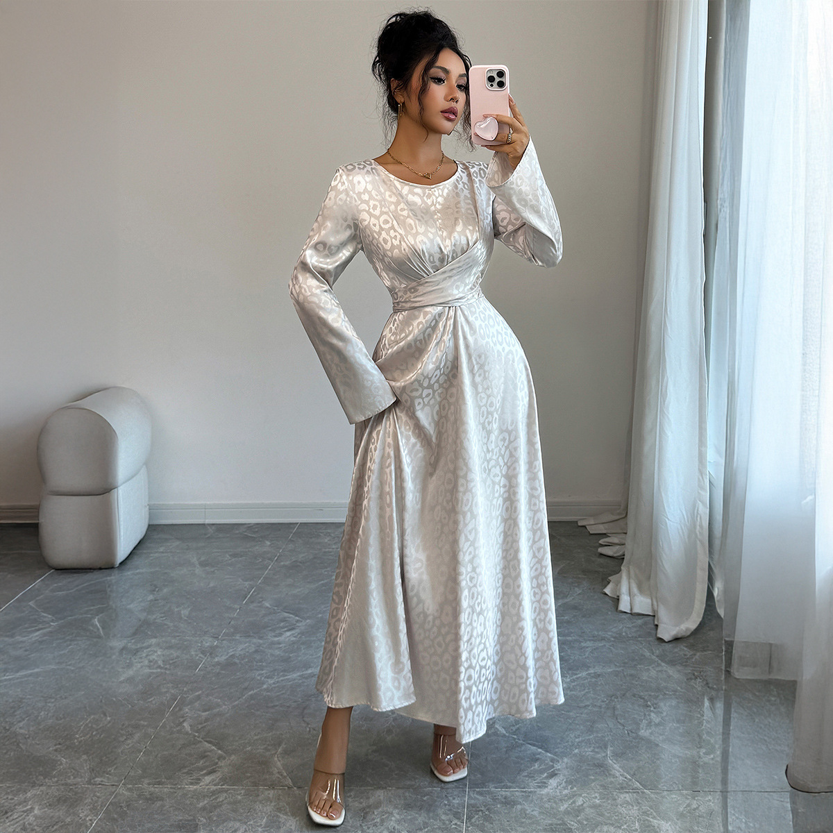 Women's Clothing Elegant High-Waisted Maxi Dress For Women Long-Sleeved European And American Style Autumn/Winter Fashion_ecoleips.com
