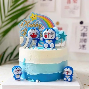 Jingle Cat Cake Decoration Doraemon Cartoon Doraemon Blue Fat Man Children's Doll Birthday Plug-In Ornament