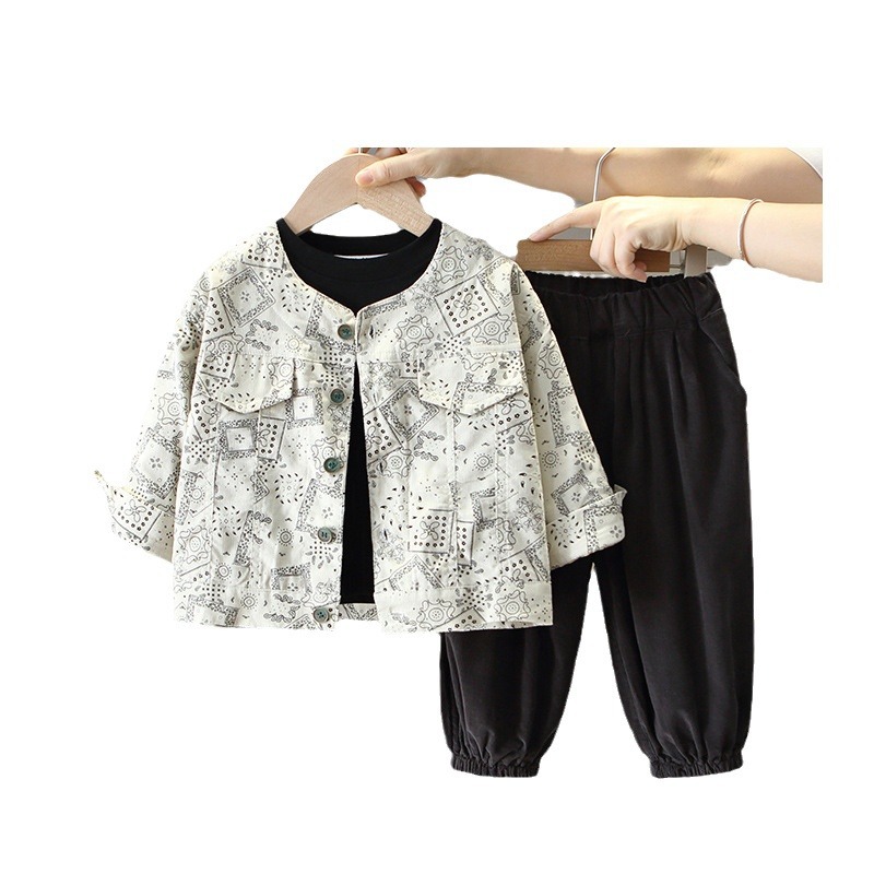 6143 Traje de otoño para niños 2025 Nuevo estilo Primavera y otoño para niños Chaquetas de camisa de niño guapo Traje de tres piezas para bebés