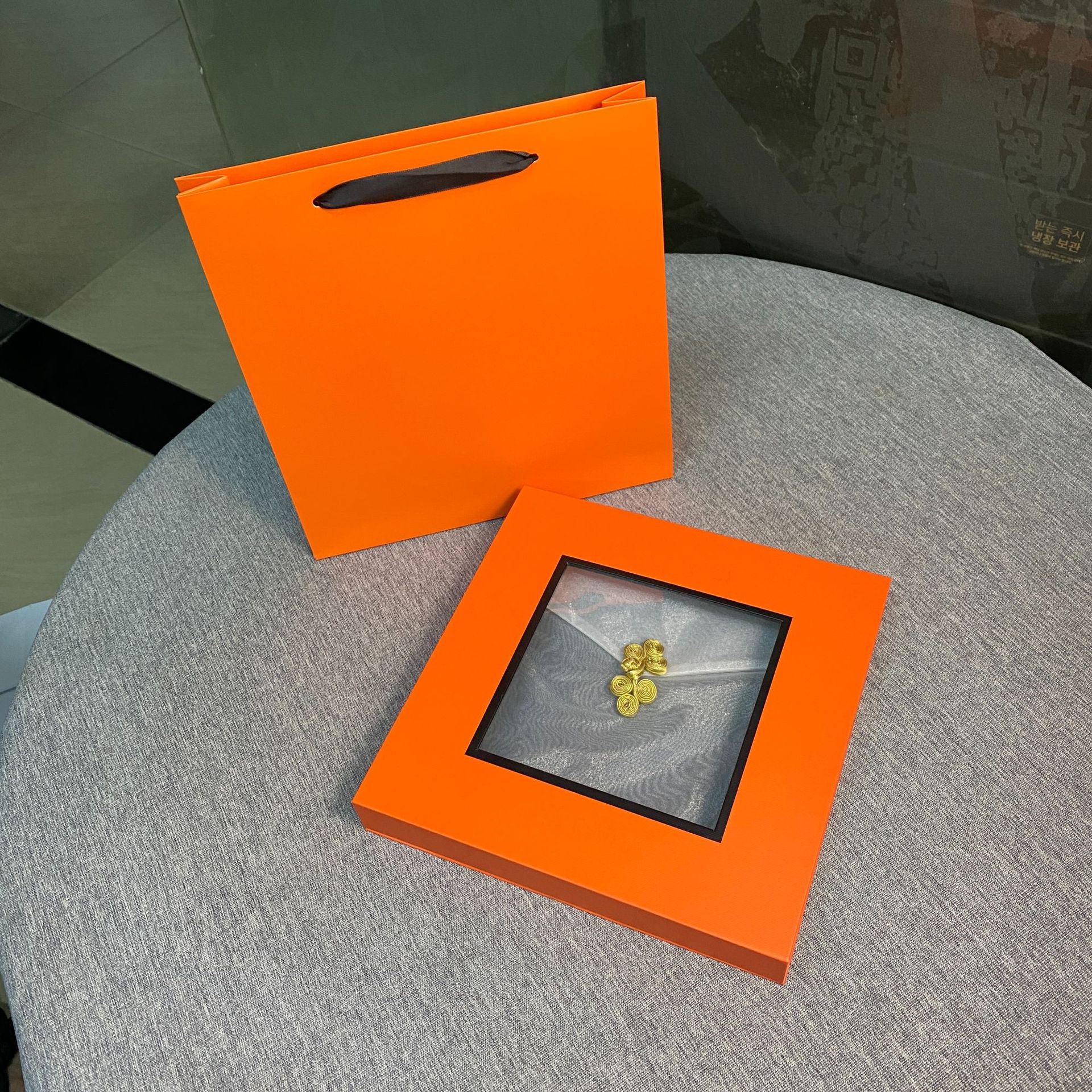 Оранжевая подарочная коробка Hermès + сумочка + марлевая сумка