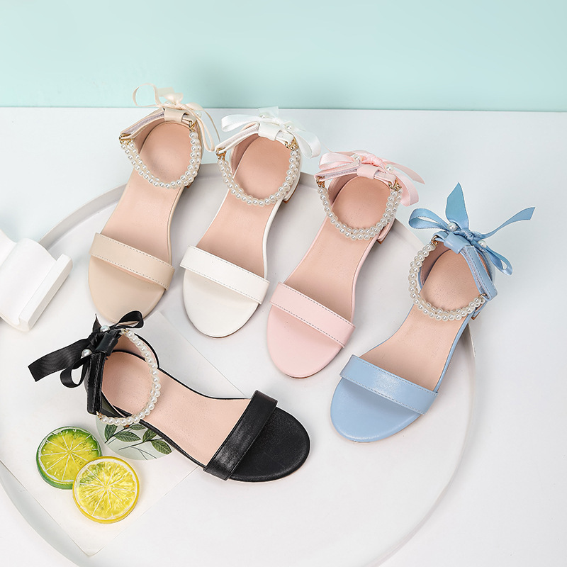 Exclusively for Cross-Border Sales, 2026 New Stylish High-Heeled Sandals for Girls, Featuring a Single Strap and Pearl Bow Decoration Exclusively for Cross-Border Sales, 2026 New Stylish High-Heeled Sandals for Girls, Featuring a Single Strap and Pearl Bow Decoration
