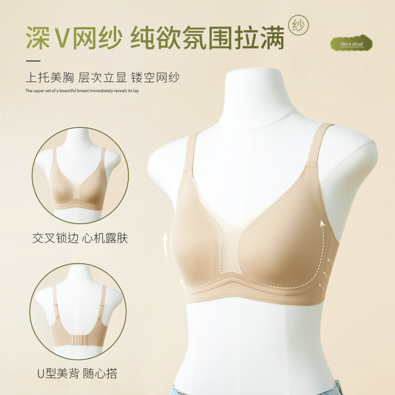 下着女性の夏薄型目に見えないシームレスブラジャー快適なソフトサポートプッシュアップ通気性メッシュ女性のブラジャー|undefined