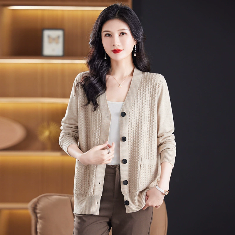 2024 весна новый вязаный кардиган для мамы среднего и пожилого возраста, модный универсальный Свободный Повседневный Кардиган на весну и осень, Женское пальто