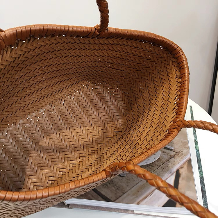 Yijinyuan French Style Basket Bag Cowhide Hand-Woven Leather Handbag For Women, Niche Genuine Leather Beach Vacation Tote - Thumbnail 4