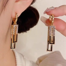 韩系几何设计复古滴釉拼接镶钻耳环女轻奢小众高级感气质耳饰