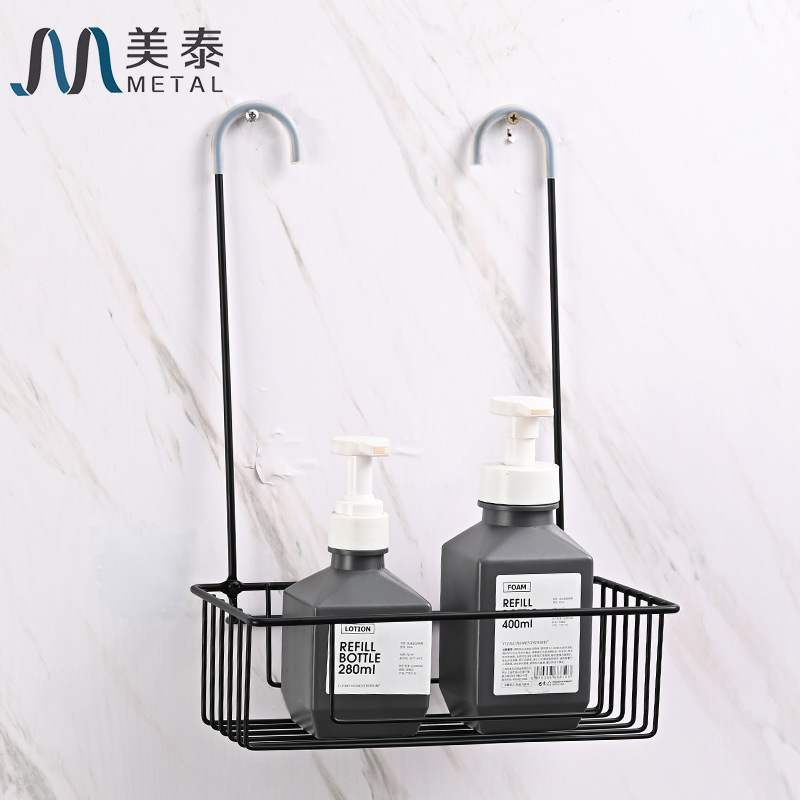 Modern Minimalist Shower Room No-Drill Black Drainage Rack Household Toiletries Hollow Storage Organizer Rack Wholesale