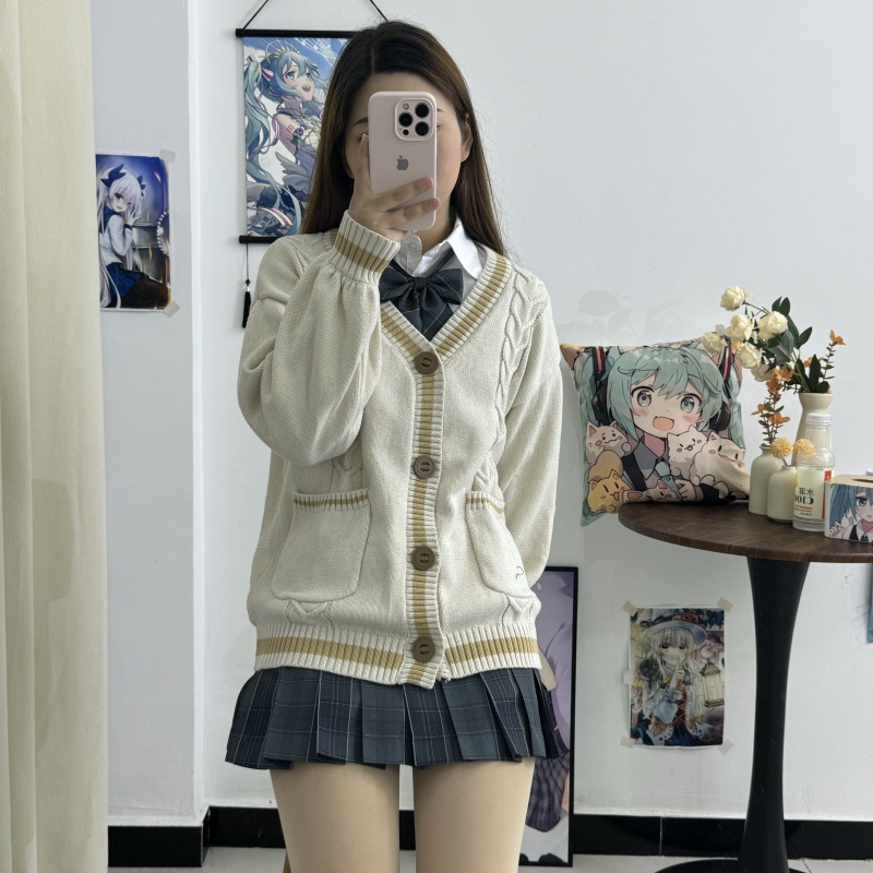 오리지널 JK 스웨터 카디건 긴 소매 스웨터 니트 스웨터 스파이크 사쿠라 데이 부서 대학 스타일 학교 가을 및 겨울 학생 유니폼 여성