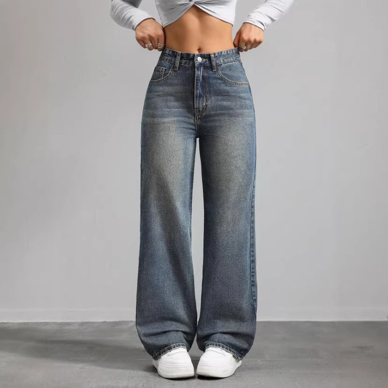 2026 Spring and Summer New Foreign Trade Style Casual Washed Retro Mid-Waist Straight-Leg Jeans