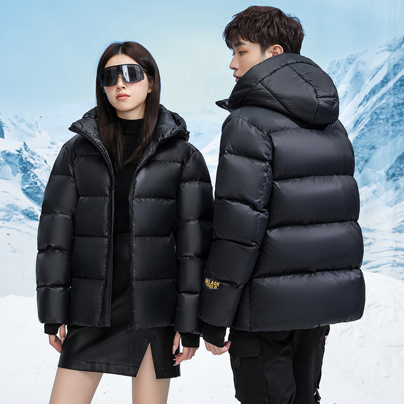 구정은 남성과 여성 커플을 위한 블랙 골드 짧은 다운 재킷, 새로운 겨울 난방 재킷, 두꺼운 일회용 재킷