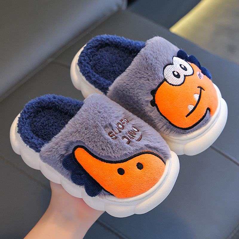 2025 nuevos zapatillas de algodón de invierno para niños y niñas con dinosaurios de pelusa antideslizante con zapatillas de algodón gruesas
