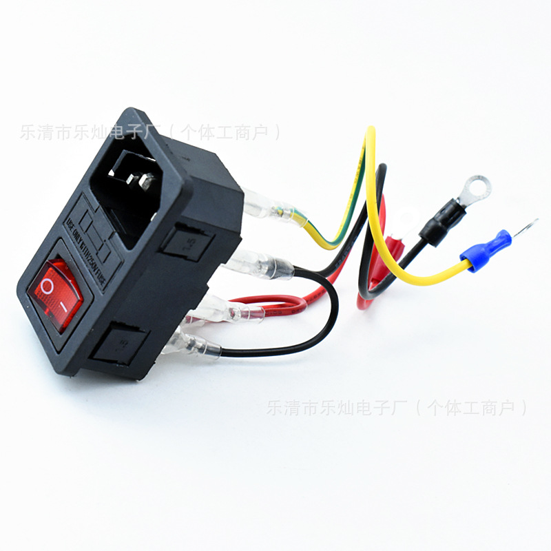 KC认证AC-01三脚带灯红色船型开关和保险丝 三合一电源插座带焊线