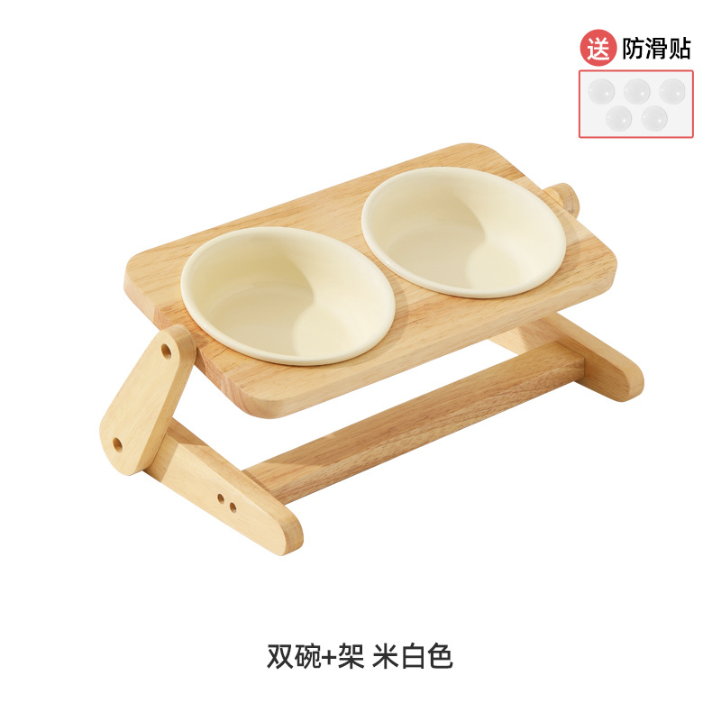 Tazón de gato de cerámica tazón de comida para gatos tazón de cerámica tazón de fuente de perro tazón de bebida doble tazón de protección columna cervical ángulo ajustable