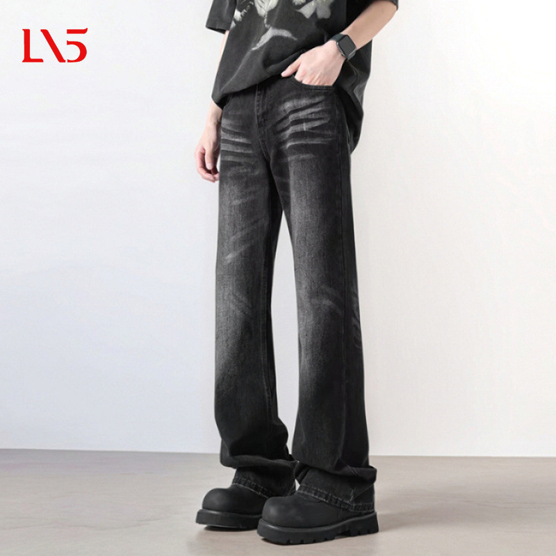 Autumn American Retro Jeans for Men, Trendy Brand, Stylish Loose Fit, Cleanfit, Slightly Flared, Washed Casual Long Pants