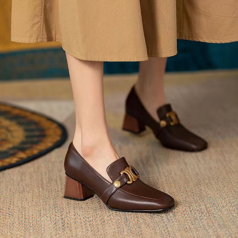 French Retro Small Leather Shoes for Women, Soft Leather, British Style, Retro Commuting, Brown Chunky Heel High Heels, Mary Jane Shoes French Retro Small Leather Shoes for Women, Soft Leather, British Style, Retro Commuting, Brown Chunky Heel High Heels, Mary Jane Shoes