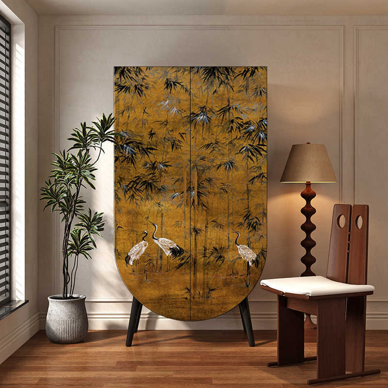 New Chinese Style Retro Double-Door Wardrobe Bedroom Home Wall Storage Decorative Cabinet Integrated Painted Storage Cabinet